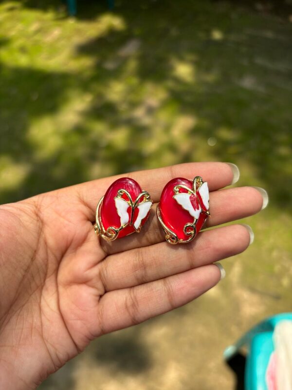 Red Crystal Butterfly Earrings - Image 3